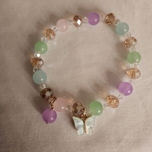 Glass Butterfly Charm Multicolor Beaded Bracelet